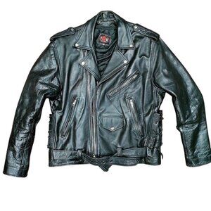 Vintage IK Zip Out Lining Leather Edgy Motorcycle Jacket Black Mens Size 44